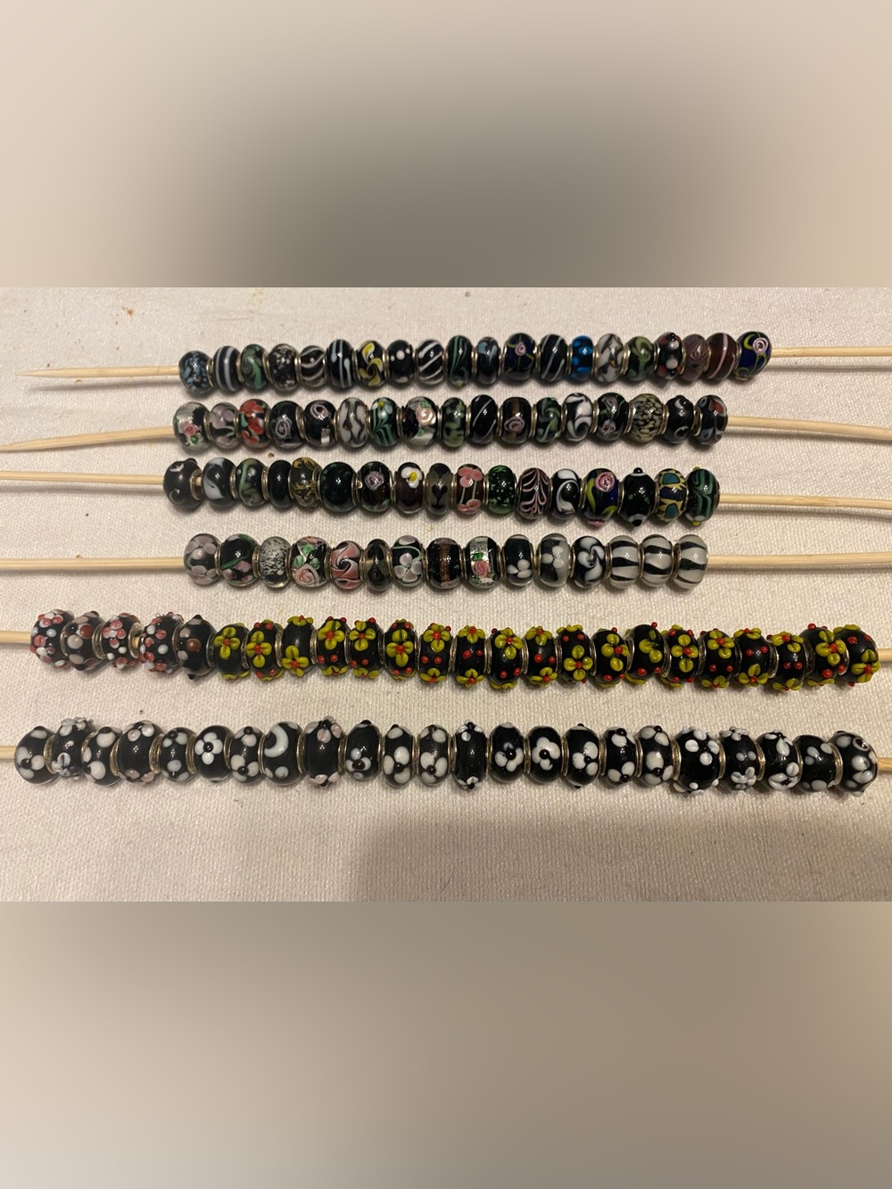 Glass Beads - European large hole style - Real Silver - 166 beads
